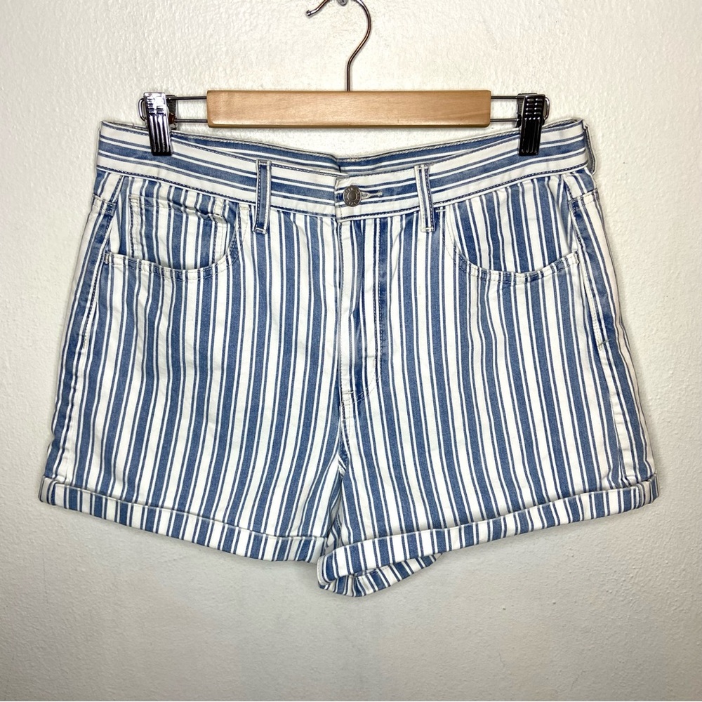 American Eagle Women’s 12 Blue White Stripes Shorts Denim Cotton Short